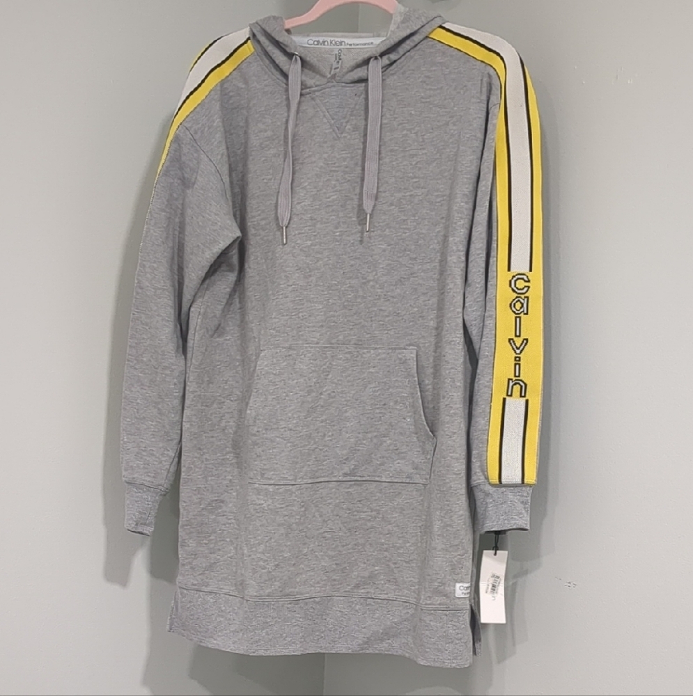 Calvin Klein Gray Hoodie Dress with Yellow Accents
